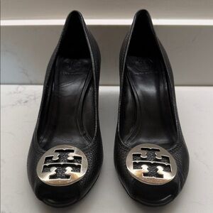 Tory Burch Black Heels with Silver Logo
